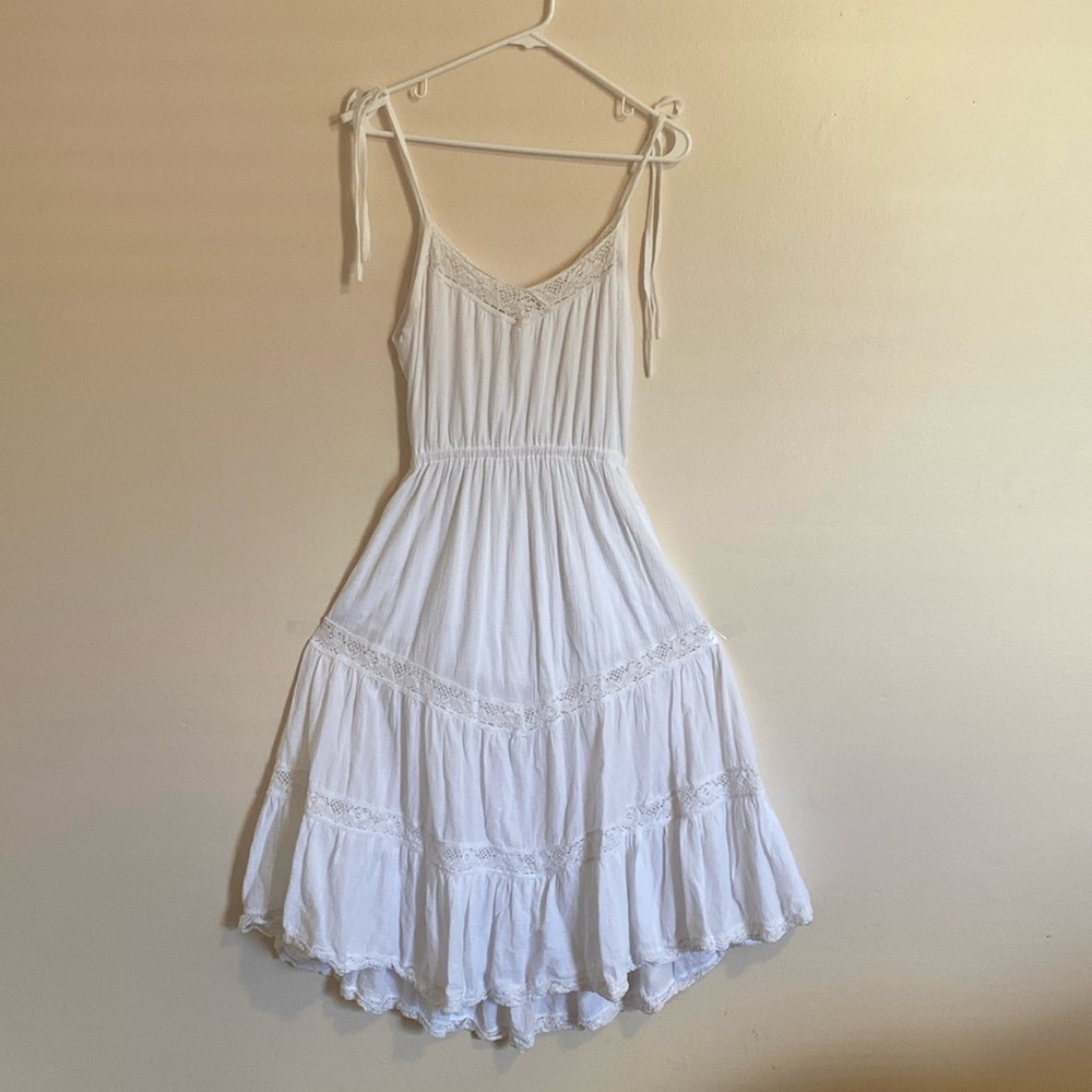 Indah White Cotton Tie-Shoulder Mini Dress
